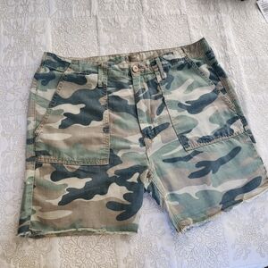Mother The Shaker Crop Shorts Green Blue Camo Cut Off Cargo  Linen Blend Size 32